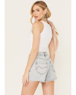 Cleo + Wolf Women's Light Wash Mid Rise Denim Distressed Shorts 8 Cleo + Wolf Women's Light Wash Mid Rise Denim Distressed Shorts -Ladies Western Cowboy 2000383231 412 P3