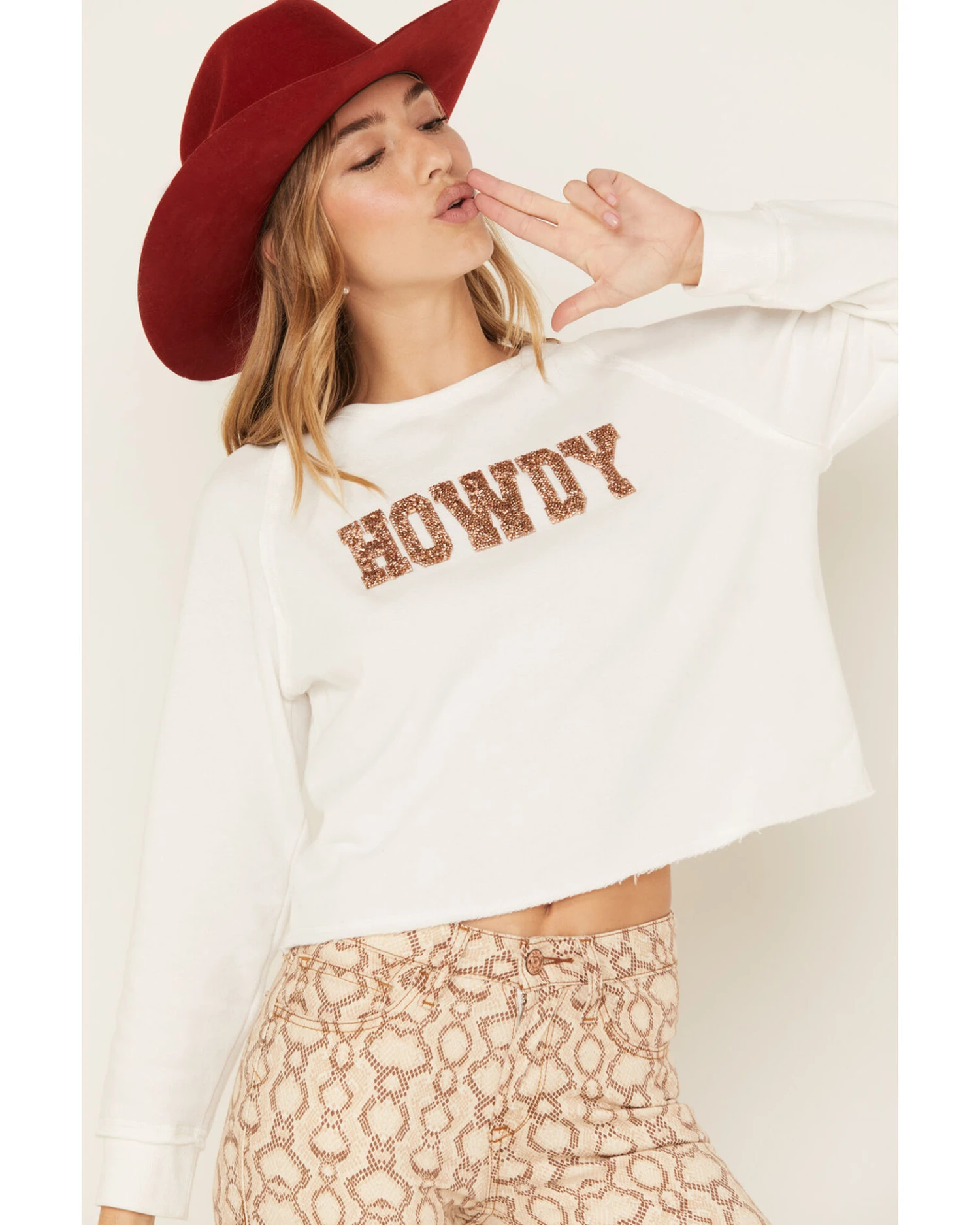 Blended Women's Howdy Sequin Graphic Long Sleeve Tee 5 Blended Women's Howdy Sequin Graphic Long Sleeve Tee - Image 3