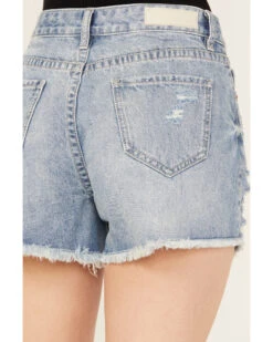 Rock & Roll Denim Women's Light Wash Mid Rise Chain Fringe Denim Shorts 9 Rock & Roll Denim Women's Light Wash Mid Rise Chain Fringe Denim Shorts -Ladies Western Cowboy 2000385101 412 P4