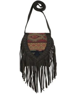 American West Women's Southwestern Tapestry Fringe Saddle Crossbody