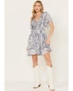 Angie Women's Paisley Print Short Sleeve Mini Dress