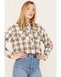 Cleo + Wolf Women's Plaid Print Cropped Shirt -Ladies Western Cowboy 2000386562 110 P2