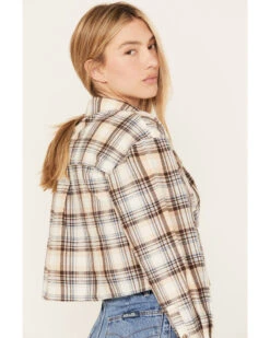 Cleo + Wolf Women's Plaid Print Cropped Shirt -Ladies Western Cowboy 2000386562 110 P4