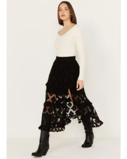 Shyanne Women's Diamond Embroidered Mesh Skirt -Ladies Western Cowboy 2000386670 001 P2