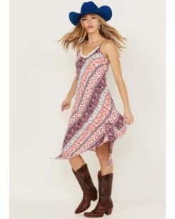 Wild Moss Women's Multi Print Hanky Hem Midi Dress