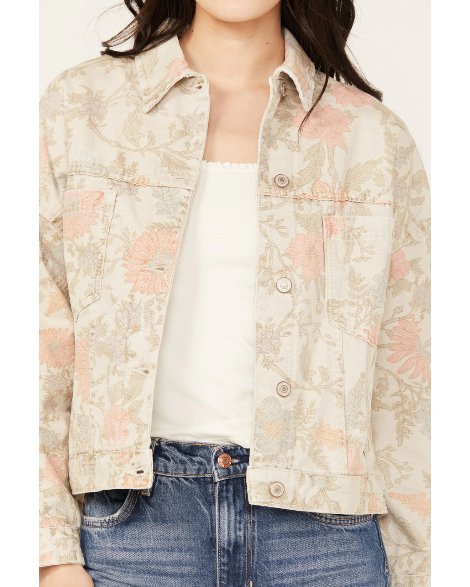 Free People Women's Floral Printed Denim Jacket 5 Free People Women's Floral Printed Denim Jacket - Image 3