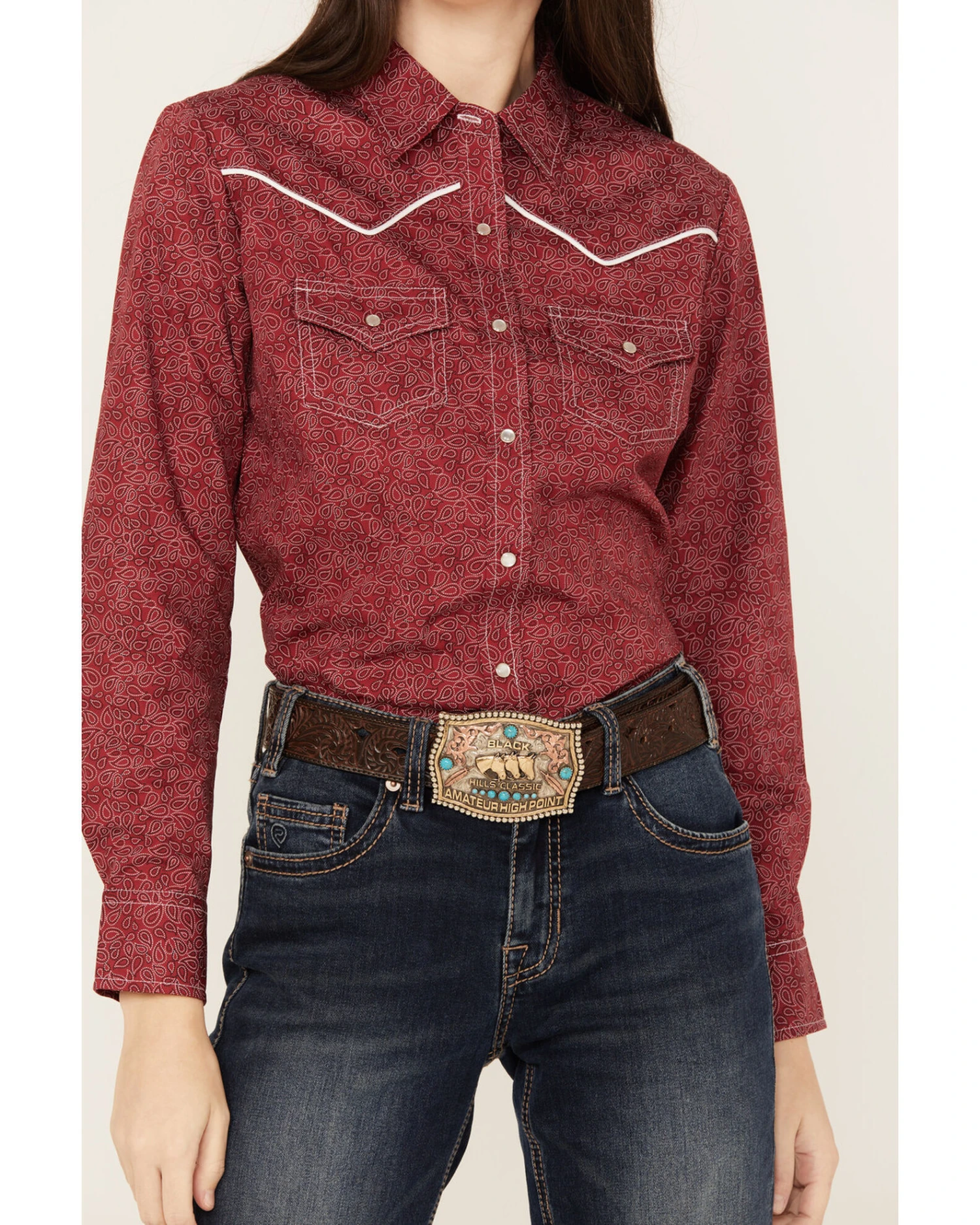 Ely Walker Women's Long Sleeve Paisley Print Western Pearl Snap Shirt 5 Ely Walker Women's Long Sleeve Paisley Print Western Pearl Snap Shirt - Image 3