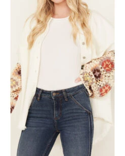 POL Women's Crochet Sleeve Long Sleeve Button Down Shacket -Ladies Western Cowboy 2000393558 103 P3