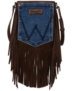 Montana West Women's Wrangler Jean Denim Pocket Fringe Crossbody