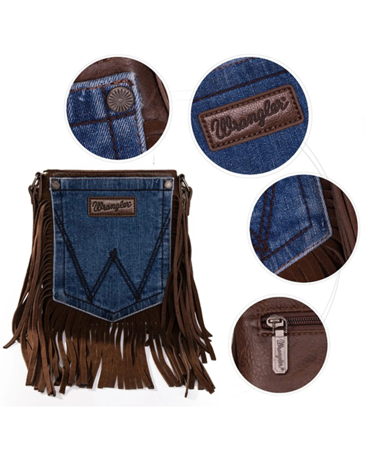 Montana West Women's Wrangler Jean Denim Pocket Fringe Crossbody 4 Montana West Women's Wrangler Jean Denim Pocket Fringe Crossbody - Image 2